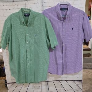 2 Polo by Ralph Lauren Men's Green and Purple Classic Fit Shirts Size XL